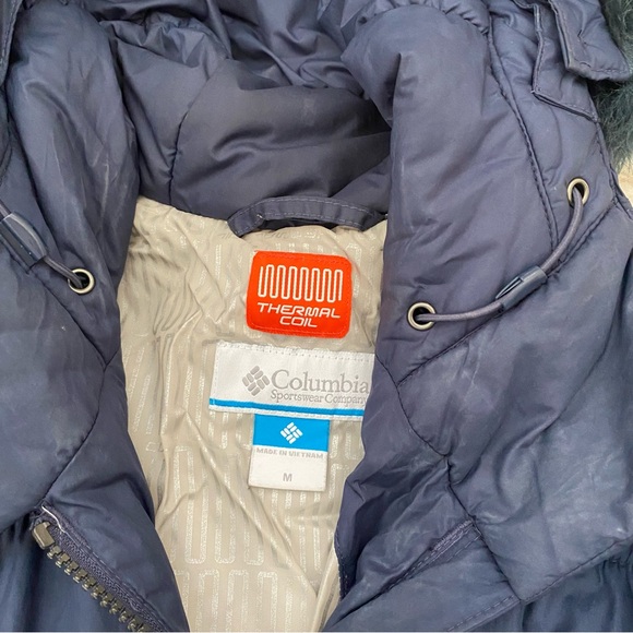 Columbia Thermal Coil insulated winter puffer jacket navy fur-lined hood Sz M - Picture 4 of 8